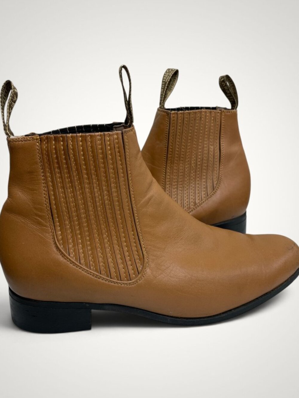 La Espuela Tan Leather Elastic Side Chelsea Western Biker Ankle Boots Men’s 8.5